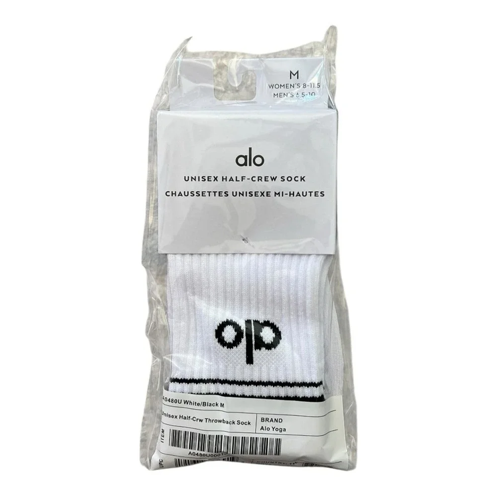 ALO Yoga Half-Crew Socks White Mens Womens M NWT Logo Casual Lifestyle